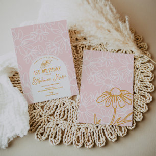 Pink Daisy Birthday Party Kaart