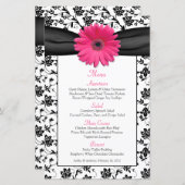 Pink Daisy Black White Floral Mariage Carte Menu (Devant / Derrière)