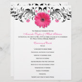 Pink Daisy Black White Floral Wedding Programme (Voorkant / Achterkant)