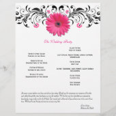 Pink Daisy Black White Floral Wedding Programme (Achterkant)