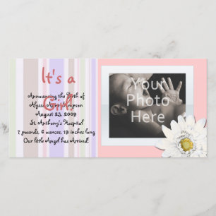 Pink Daisy Custom Carte photo Baby Faire-part