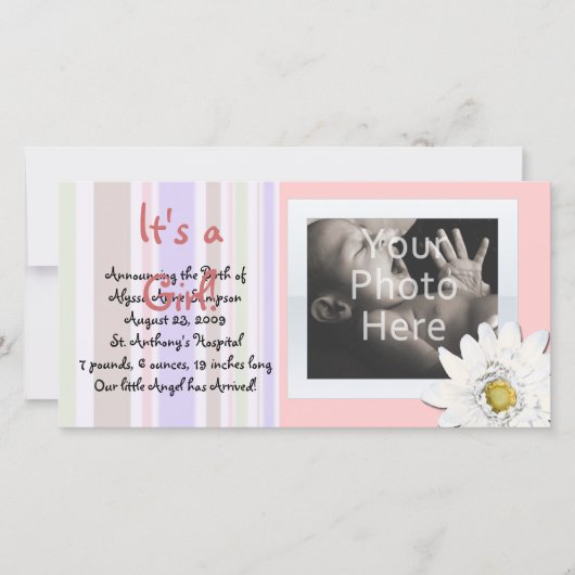 Pink Daisy Custom Carte photo Baby Faire-part (Devant)