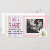 Pink Daisy Custom Carte photo Baby Faire-part (Devant / Derrière)