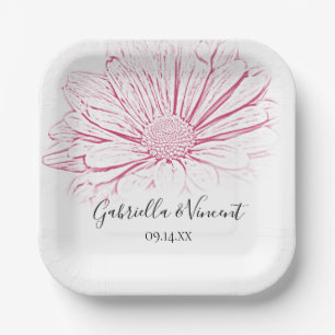 Pink Daisy Effect Floral Wedding Papieren Bordje