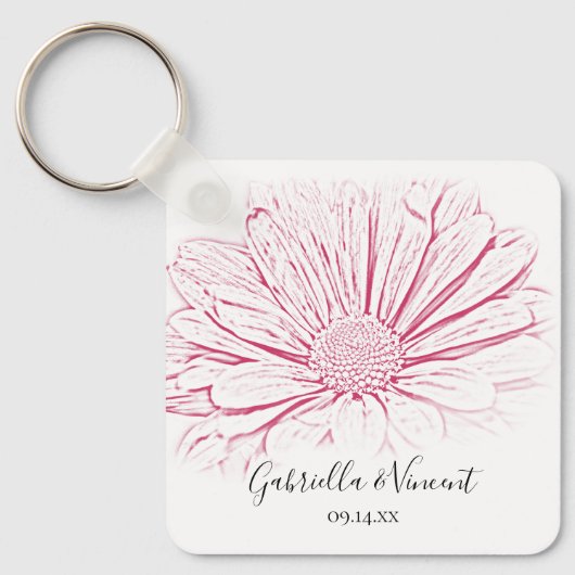 Pink Daisy Effect Floral Wedding Sleutelhanger (Voorkant)