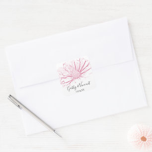 Pink Daisy Effect Floral Wedding Vierkante Sticker