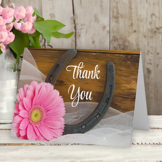 Pink Daisy et Horseshoe Merci Mariage occidental