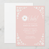 Pink Daisy Floral Boho Baby shower Uitnodiging (Voorkant / Achterkant)