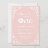Pink Daisy Floral Boho First Birthday Invitation (Devant)