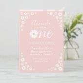 Pink Daisy Floral Boho First Birthday Invitation (Debout devant)