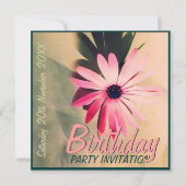 Pink Daisy Flower v2 Invitations d'anniversaire (Devant)