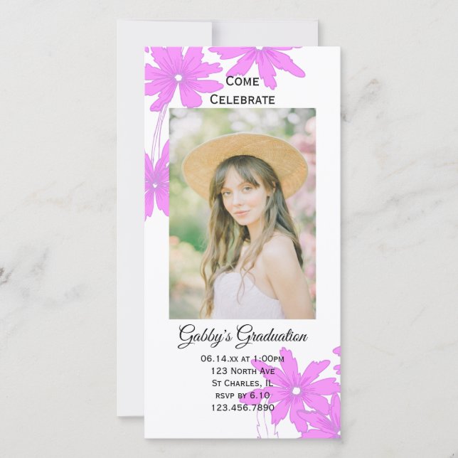 Pink Daisy Graduation Party Invitation Carte photo (Devant)