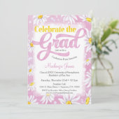 Pink Daisy Graduation Party Invitation Cute Floral (Debout devant)
