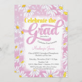 Pink Daisy Graduation Party Invitation Cute Floral (Devant / Derrière)