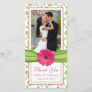 Pink Daisy Green Floral Ribbon Merci Mariage