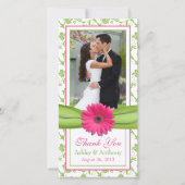 Pink Daisy Green Floral Ribbon Merci Mariage (Devant)