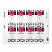 Pink Daisy Mariage damassé Wine Bottle Étiquette (Feuille entière)