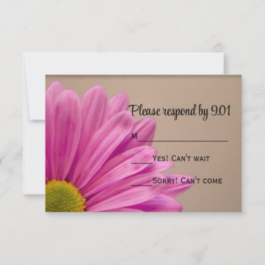 Pink Daisy on Tan Wedding RSVP Response Kaart (Voorkant)