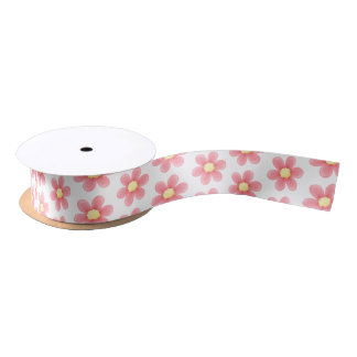 Pink Daisy Pattern Ribbon - Cute Floral Satin  Lint