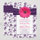 Pink Daisy Purple Damask Graduation Invitation (Devant / Derrière)