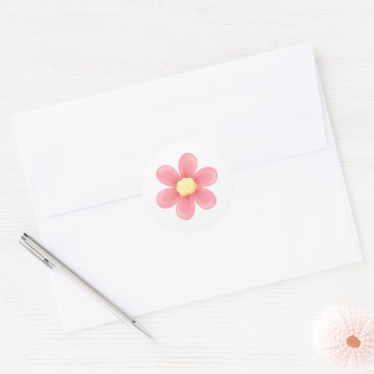 Pink Daisy Round Sticker - Cute Floral Custom (Envelop)