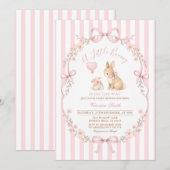 Pink Daisy Striped Bunny Baby Shower Kaart (Voorkant / Achterkant)