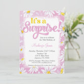 Pink Daisy Surprise Party Invitation Dames Floral (Debout devant)