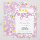 Pink Daisy Surprise Party Invitation Dames Floral (Devant / Derrière)