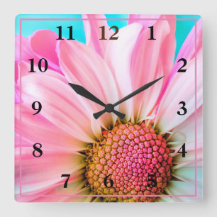 Pink Daisy Vierkante Klok