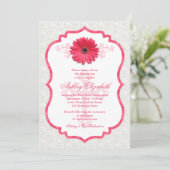Pink Daisy White Lace First Communion Invitation (Debout devant)