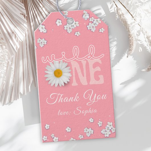 Pink Daisy Wild One 1st Birthday  Cadeaulabel