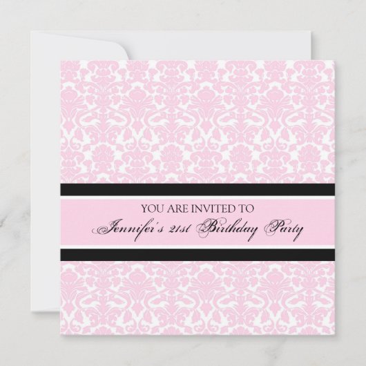 Pink Damask 21st Birthday Party Invitations (Devant)