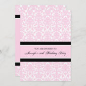 Pink Damask 30th Birthday Party Invitations Kaart (Voorkant / Achterkant)