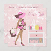 Pink Damask Baby Girl Douche Invitations (Devant / Derrière)