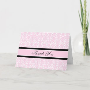Pink Damask Baby shower Hostess Dank u Bedankkaart