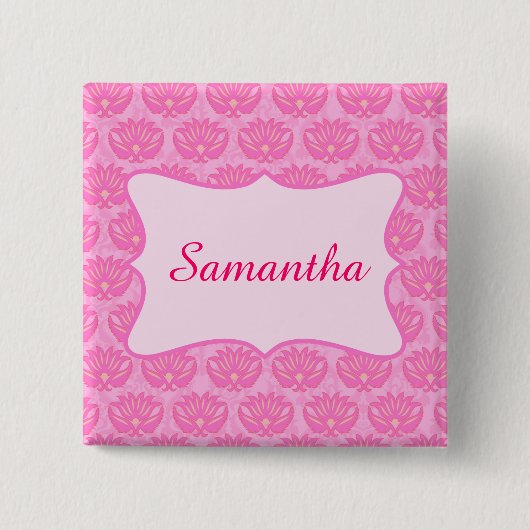 Pink Damask Custom Nom personnalisé Badge (Devant)