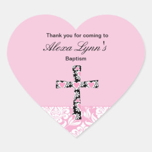 Pink Damask Girls BaptismMerci autocollant