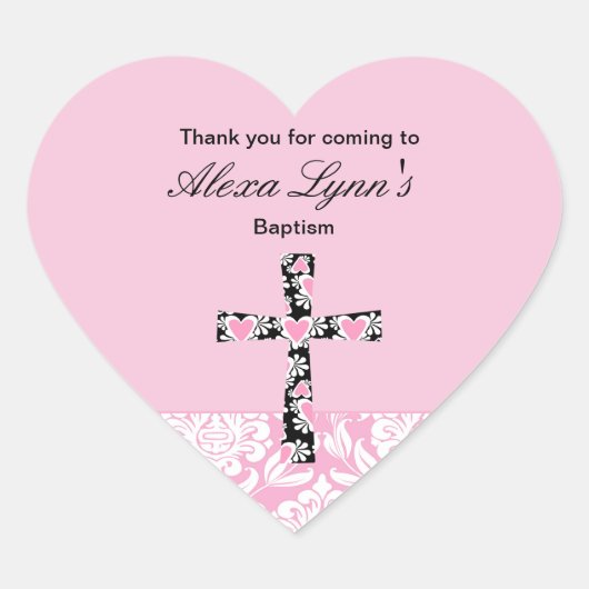 Pink Damask Girls BaptismMerci autocollant (Devant)