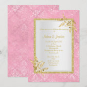 PINK DAMASK GOLD LEAF ELEGANT CLASSY WEDING KAART (Voorkant / Achterkant)