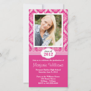 Pink Damask Graduation Invitation Classe de 2012