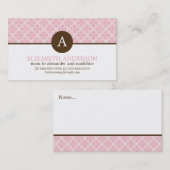 Pink Damask Monogram Patroon Contactkaartje (Voorkant / Achterkant)