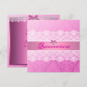 Pink Damask Quinceanera Anniversaire Invitation (Devant / Derrière)