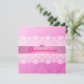 Pink Damask Quinceanera Anniversaire Invitation (Debout devant)