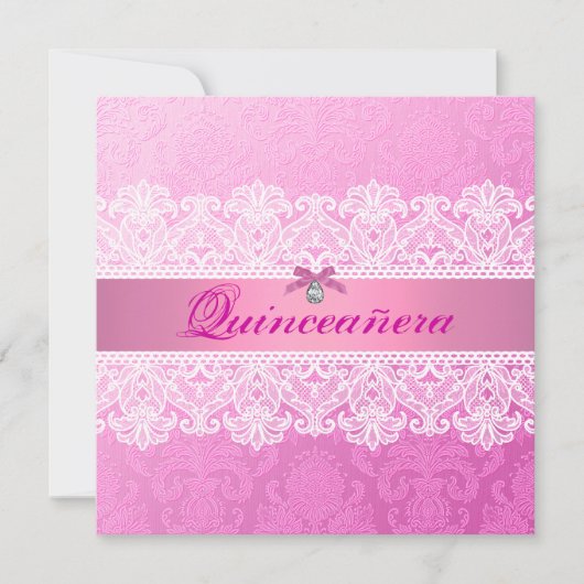 Pink Damask Quinceanera Anniversaire Invitation (Devant)