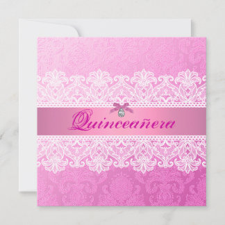 Pink Damask Quinceanera Anniversaire Invitation