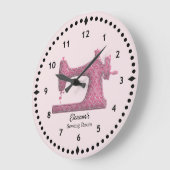 Pink Damask Sewing Machine Grote Klok (Hoek)