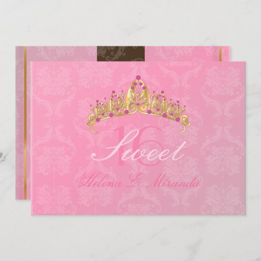 Pink Damask Sweet 16/ tiara/ invitations (Devant / Derrière)