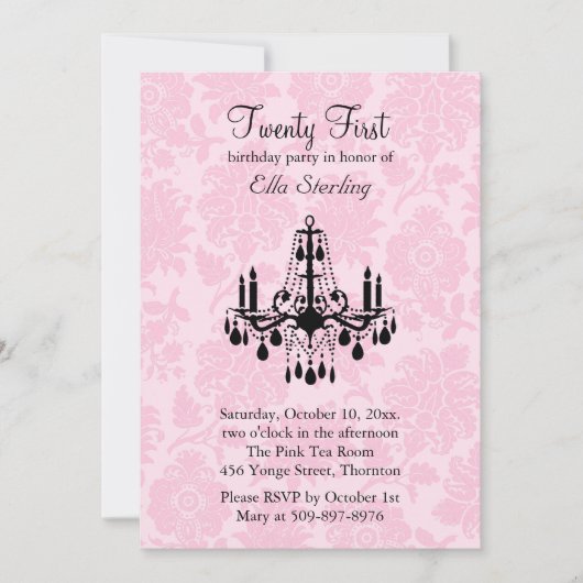 Pink Damask Vingt-et-unième invitation anniversair (Devant)