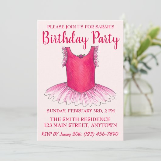 Pink Dance Ballerina Tutu Ballet Birthday Party Kaart (Staand voorkant)