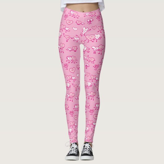 Pink Dancing Hearts Loving Couples Valentijn Leggings (Voorkant)
